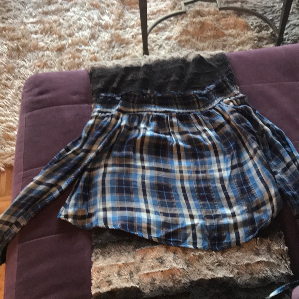 XS off the shoulder plaid top